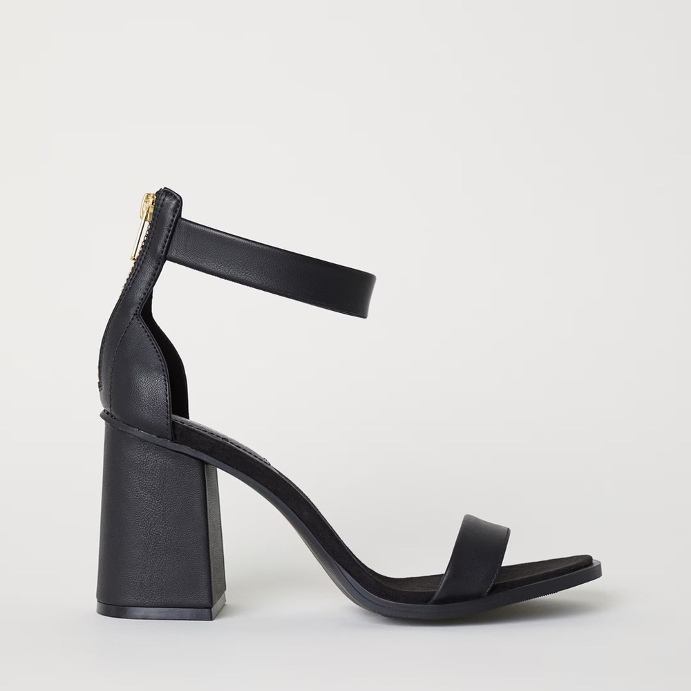 H&M Block High Heels Women size 9 (40) Black Faux Leather Open Toe Ankle Strap